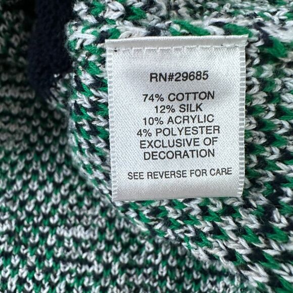 Pendleton Jacquard Cardigan Sweater Womens Small Chevron Green 3/4 Sleeve Cotton - Picture 7 of 11